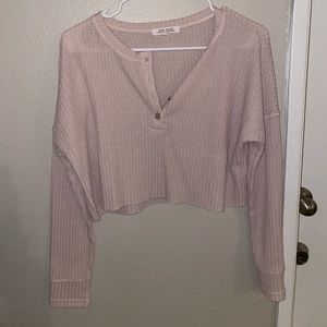 12Th Tribe Boy Meets Girl Beige Long Sleeve Cropped Top Size S